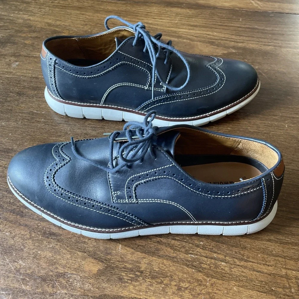 Johnston & Murphy Men's 10.5 Navy Leather Wingtip Oxford Dress Shoes 20-8369